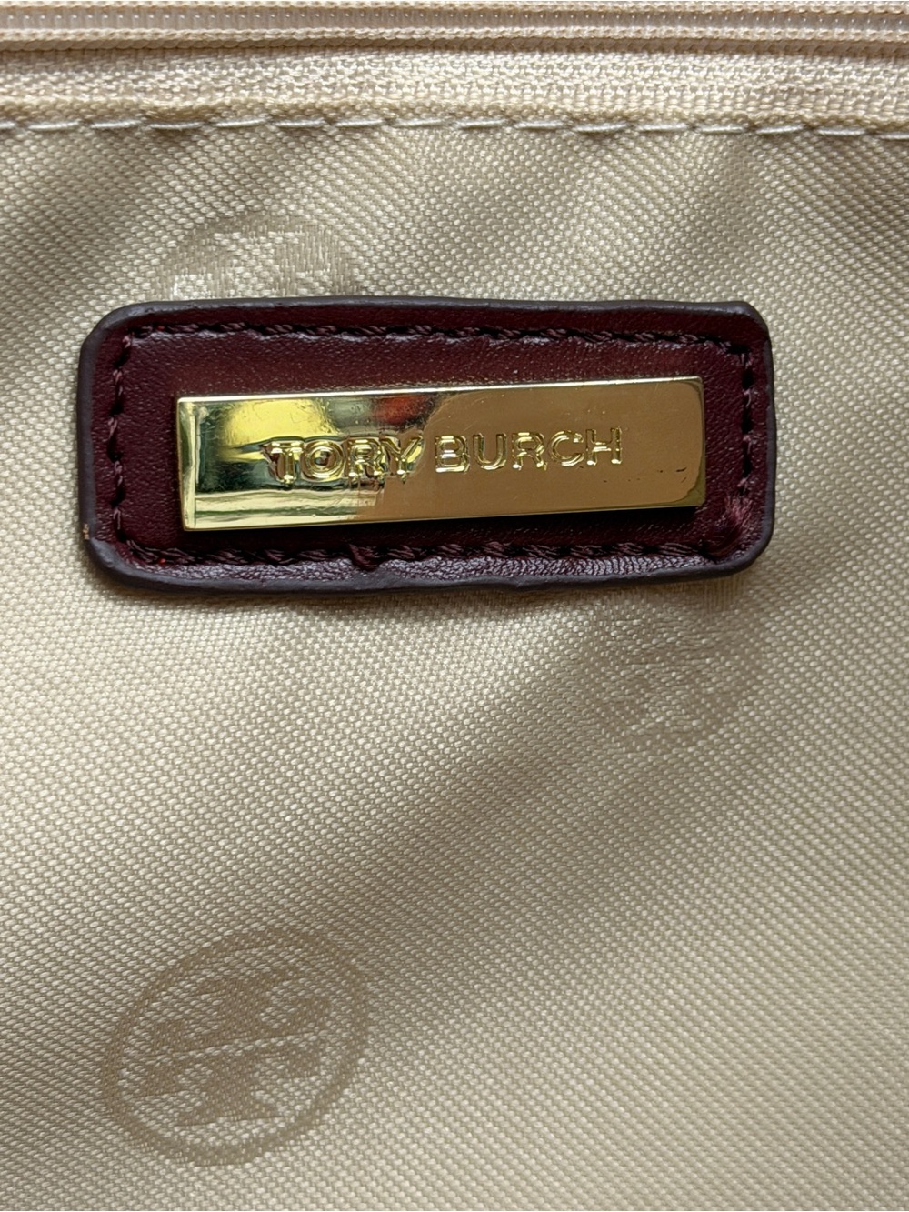 Tory Burch Large Ella Tote Geometric Floral Scarf Print Burgundy Leather Logo - Picture 5 of 15